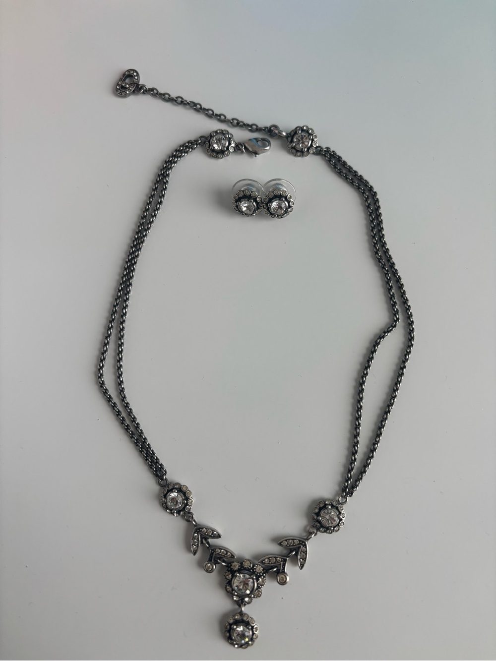 Authentic Christian Dior Crystal flower necklace and matching earrings set